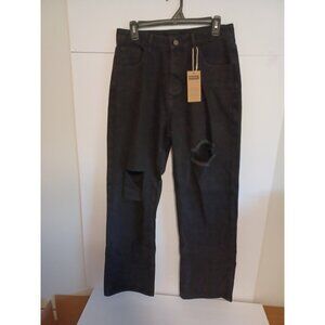 Genleck Wide Leg Ripped Jeans for Women Baggy Distressed Black M/30X30